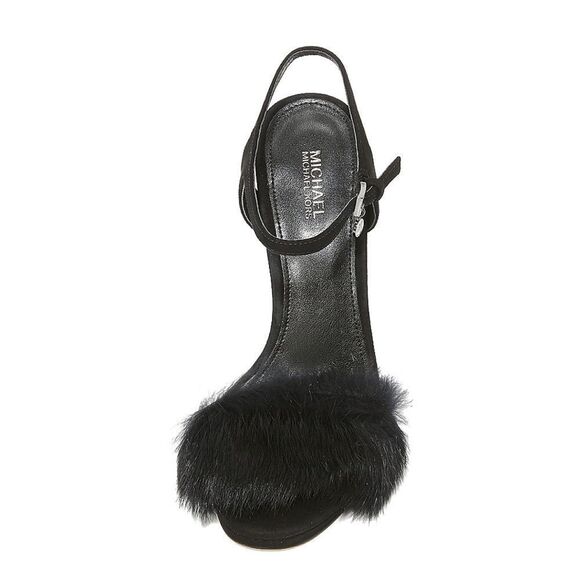 New! MICHAEL KORS Women's Rabbit Fur Trim Black Sexy Heels Open-Toe Pumps NWB - Picture 6 of 7